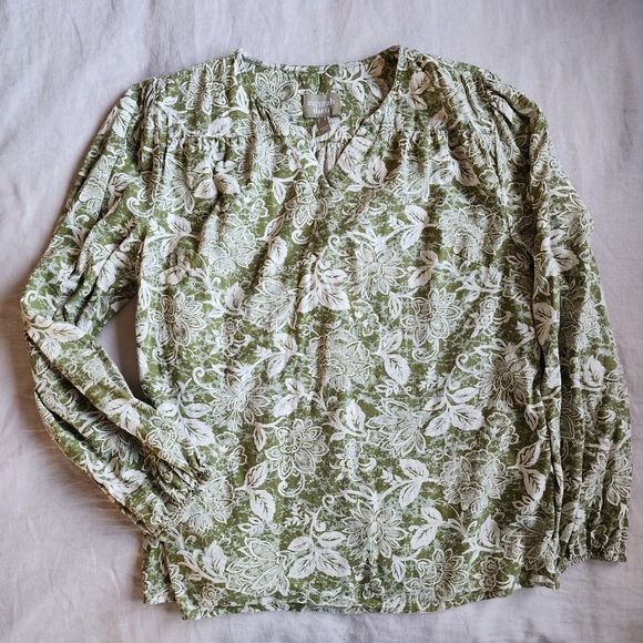 Naturals D & Co. Linen Blend Floral Top - Picture 1 of 3